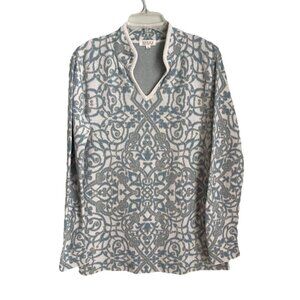 Novica Blue Peruvian Baroque 100% Pima Cotton V-Neck Sweater Tunic